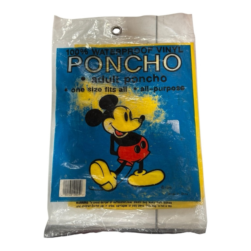 Vintage Disney Mickey Mouse Yellow Vinyl Adult Poncho Waterproof, One Size NEW
